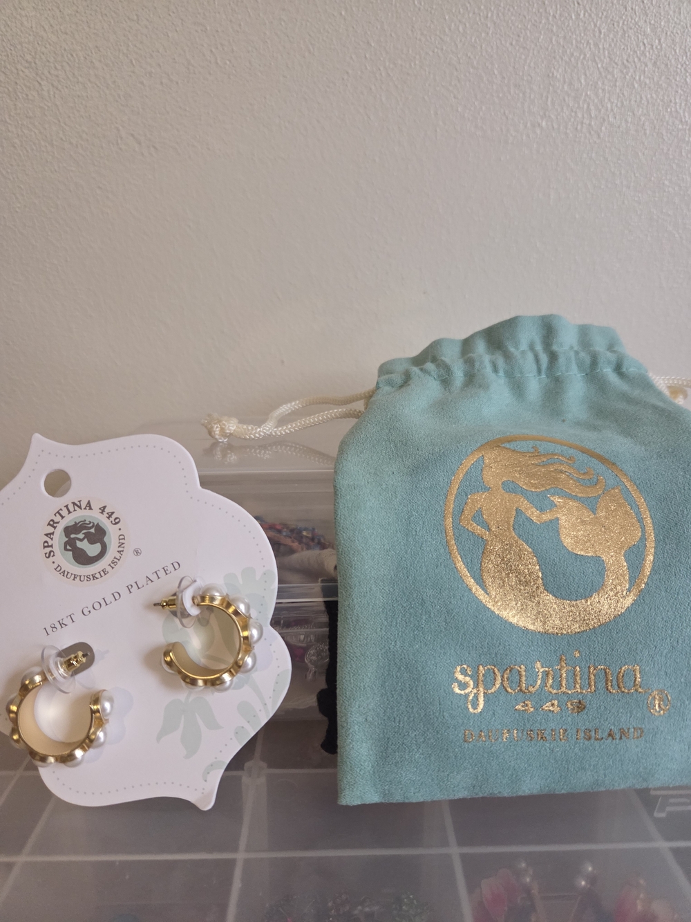 Spartina 449 Gold Pearl Petite Hoop Earrings